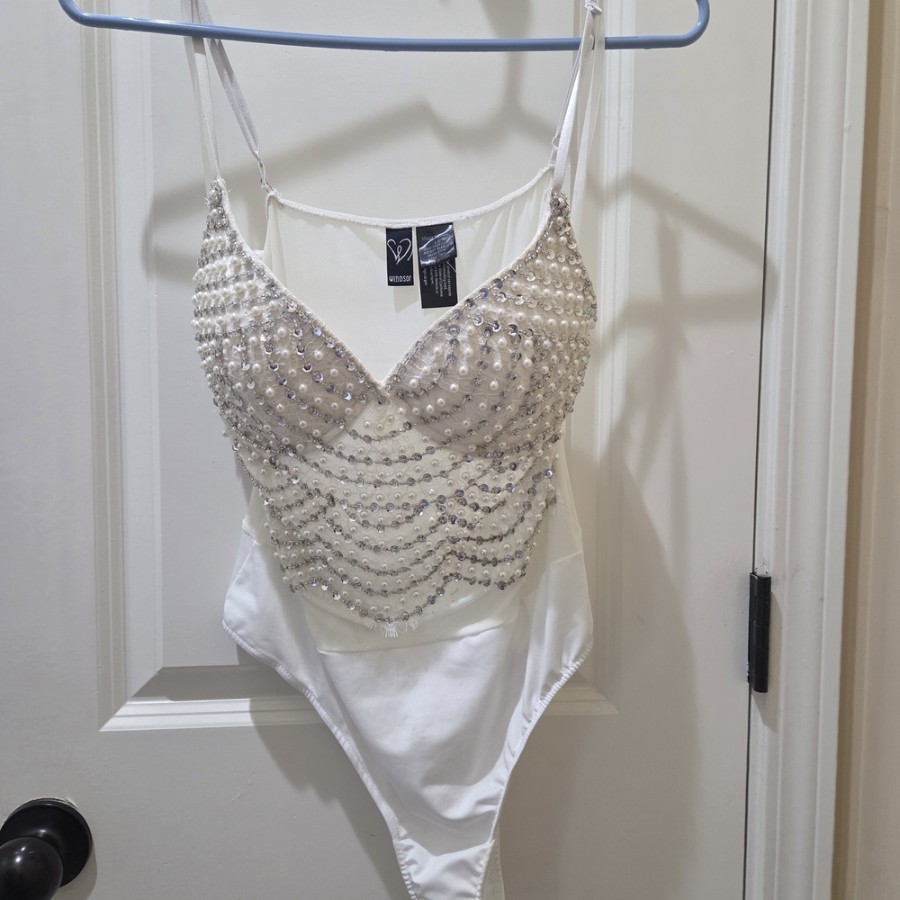 Windsor White Beaded Bodysuit
